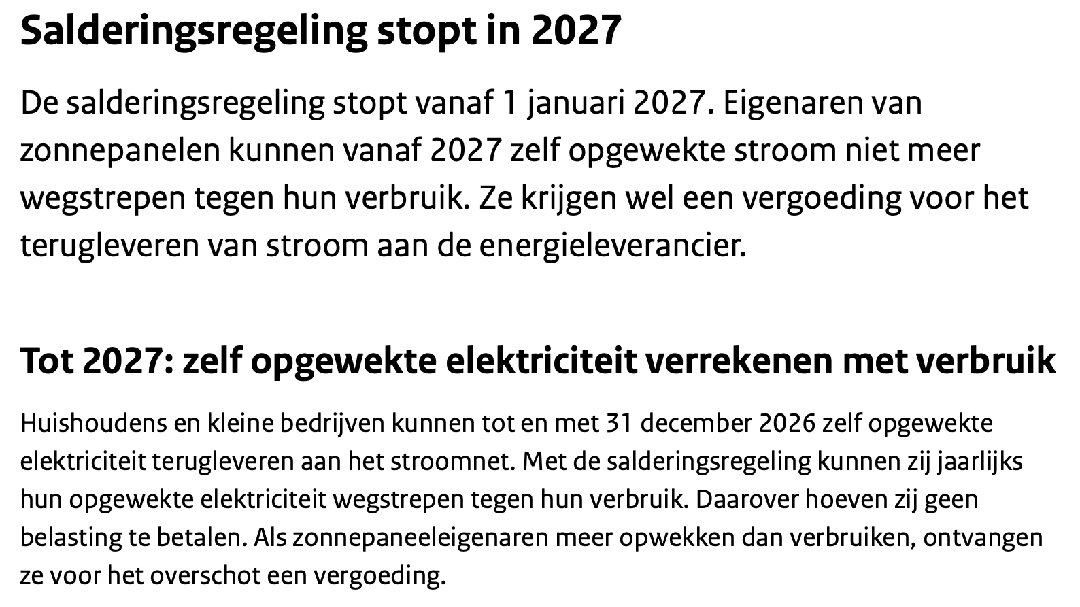 Salderen stopt in 2027 – officiële overheidspagina